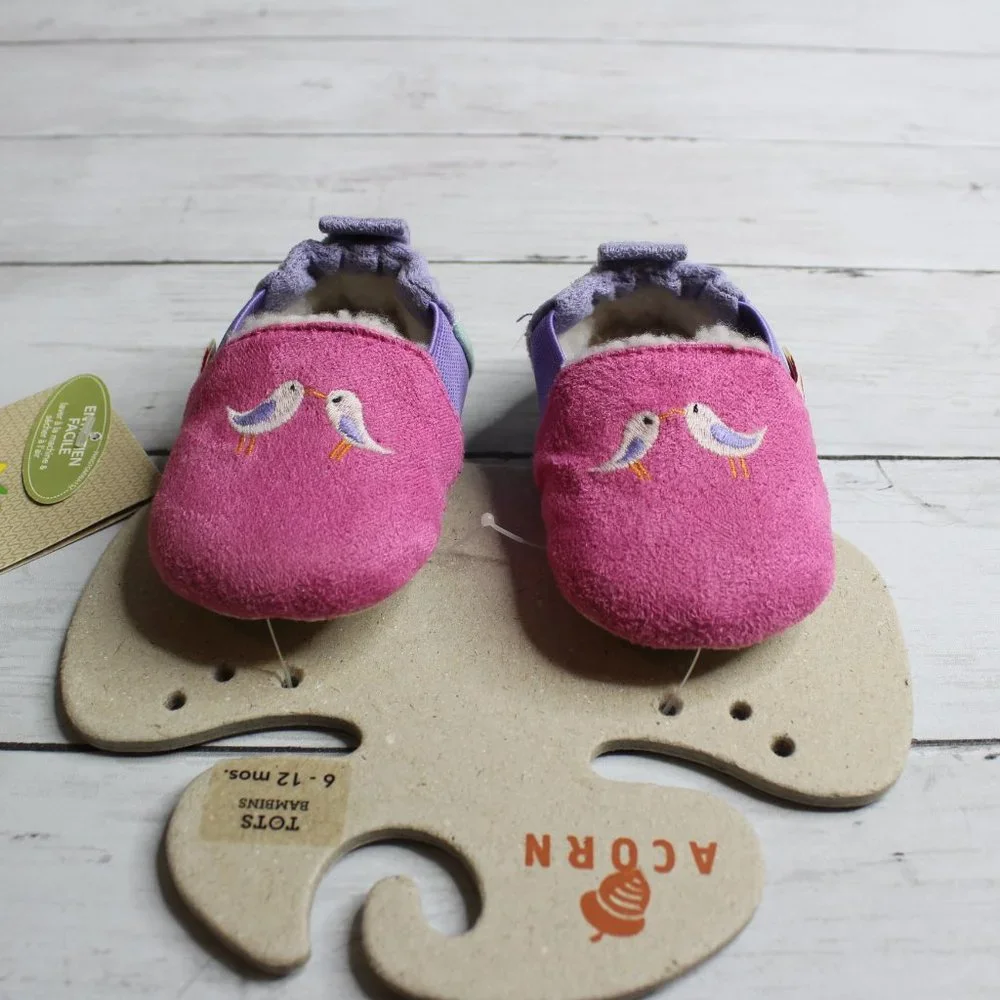 Acorn Baby Girl's Suede Leather Size 6-12 Months Sheepskin Wool Birds